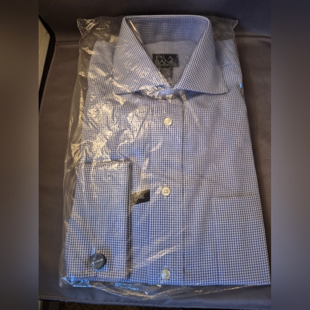 Jos. A. Bank Blue and White Checkered Dress Shirt